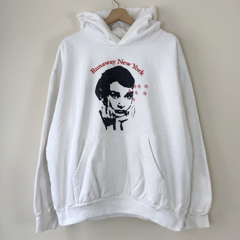 Runaway New York Graphic Streetwear Pullover White Hoodie - XL